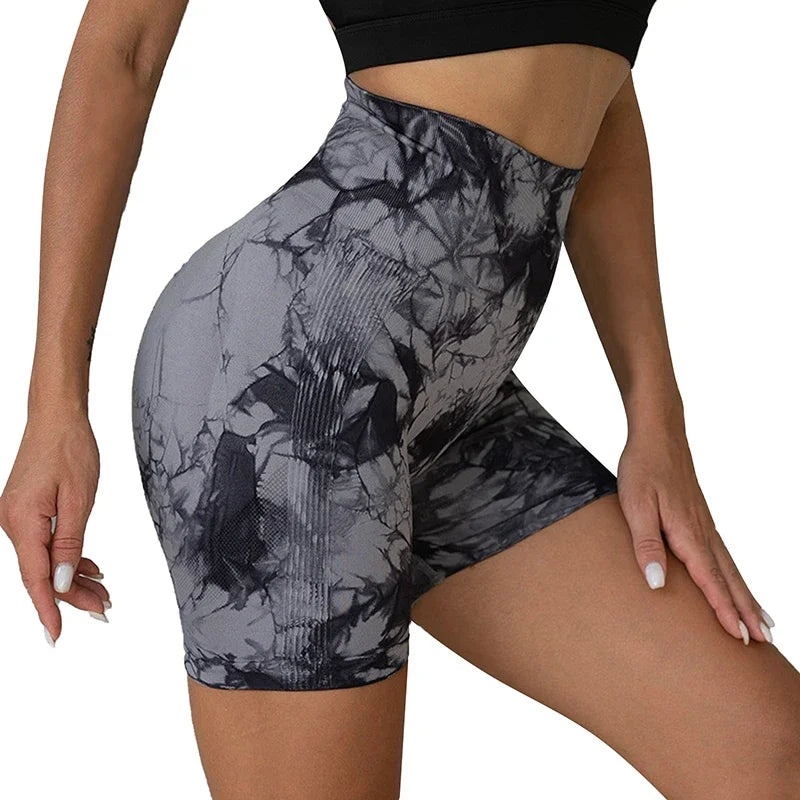 Yoga Shorts Seamless Tie Dye Push Up For Women High Waist quick-dry Fitness Workout Running Summer Cycling Sports Gym Shorts