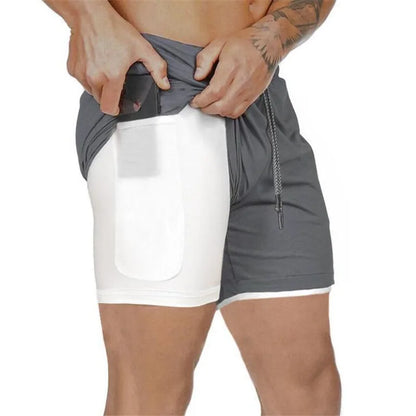 Men Sport Shorts  Sportswear Double-deck Running Shorts 2 In 1