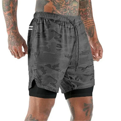 Men Sport Shorts  Sportswear Double-deck Running Shorts 2 In 1