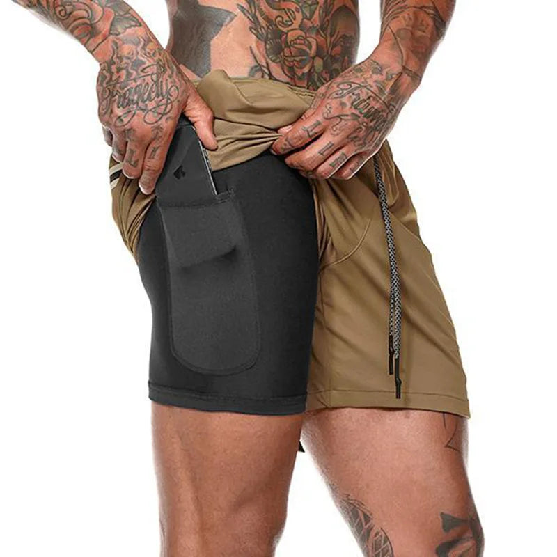 Men Sport Shorts  Sportswear Double-deck Running Shorts 2 In 1