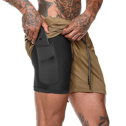 Men Sport Shorts  Sportswear Double-deck Running Shorts 2 In 1