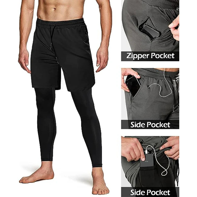 Men's Sport Pants 2 in1 Training Athletic Tracksuits Sportswea