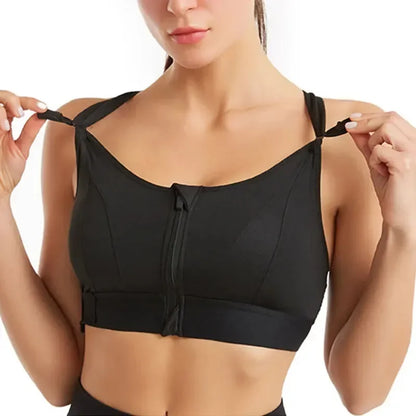 Front Zipper Adjustable Strap Shockproof Sports Bras