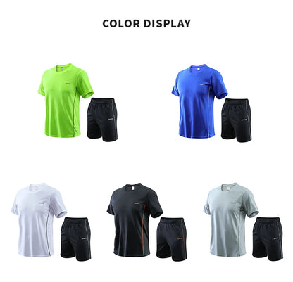 CHRLCK Men's Running Set Summer Quick Drying Sweat-absorbing Short Sleeved T-shirt Shorts Sports Suit Two-piece Set Men