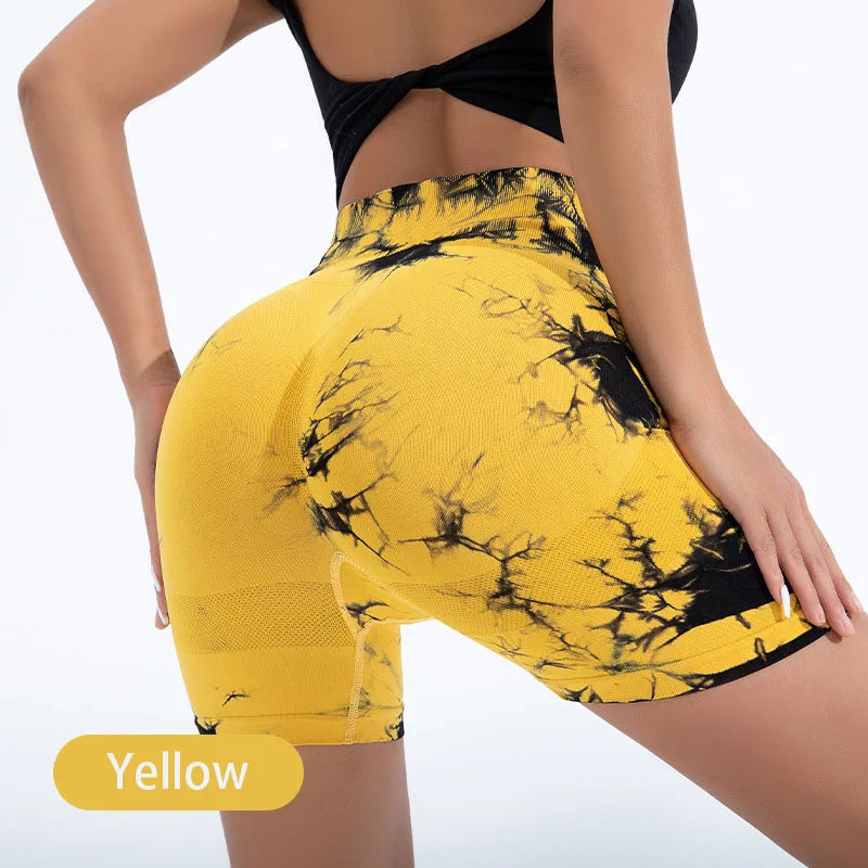 Yoga Shorts Seamless Tie Dye Push Up For Women High Waist quick-dry Fitness Workout Running Summer Cycling Sports Gym Shorts